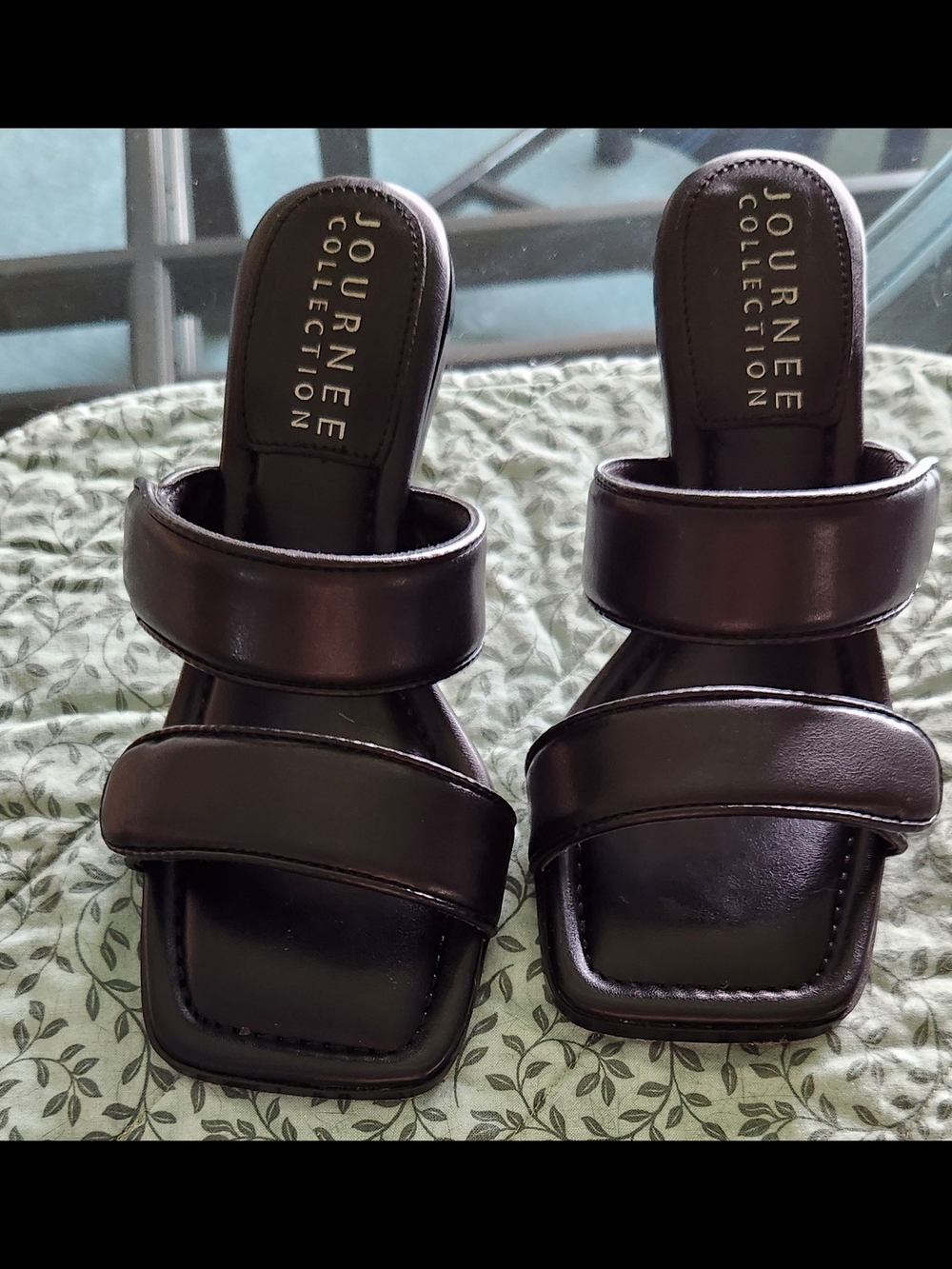 Journee Collection Black Double-Strap Square-Toe Mule Sandals
